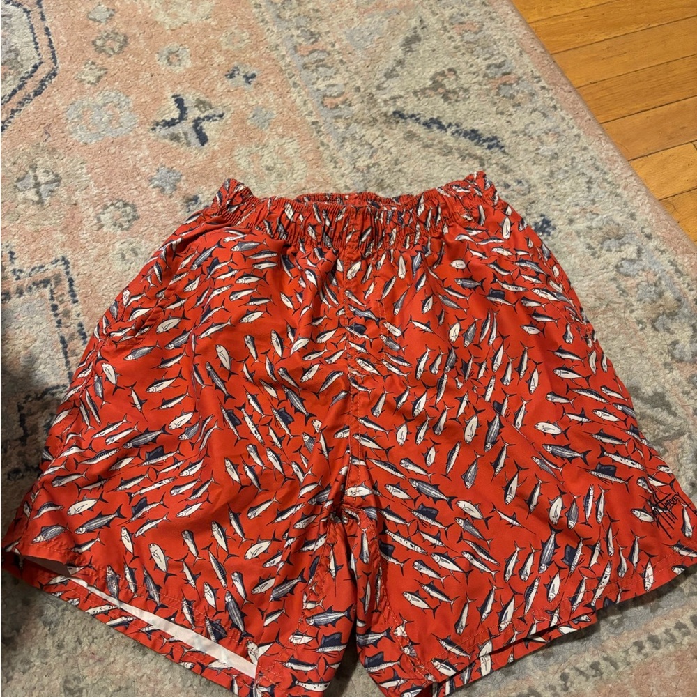 Red Fish Patterned Swim Shorts